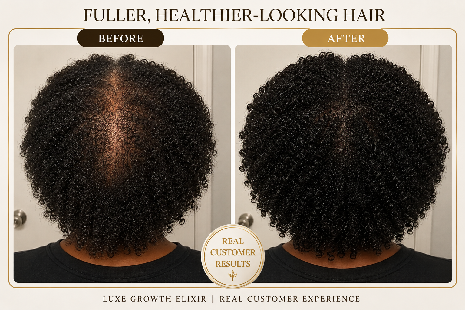 Luxe Growth Elixir hair care journey before and after