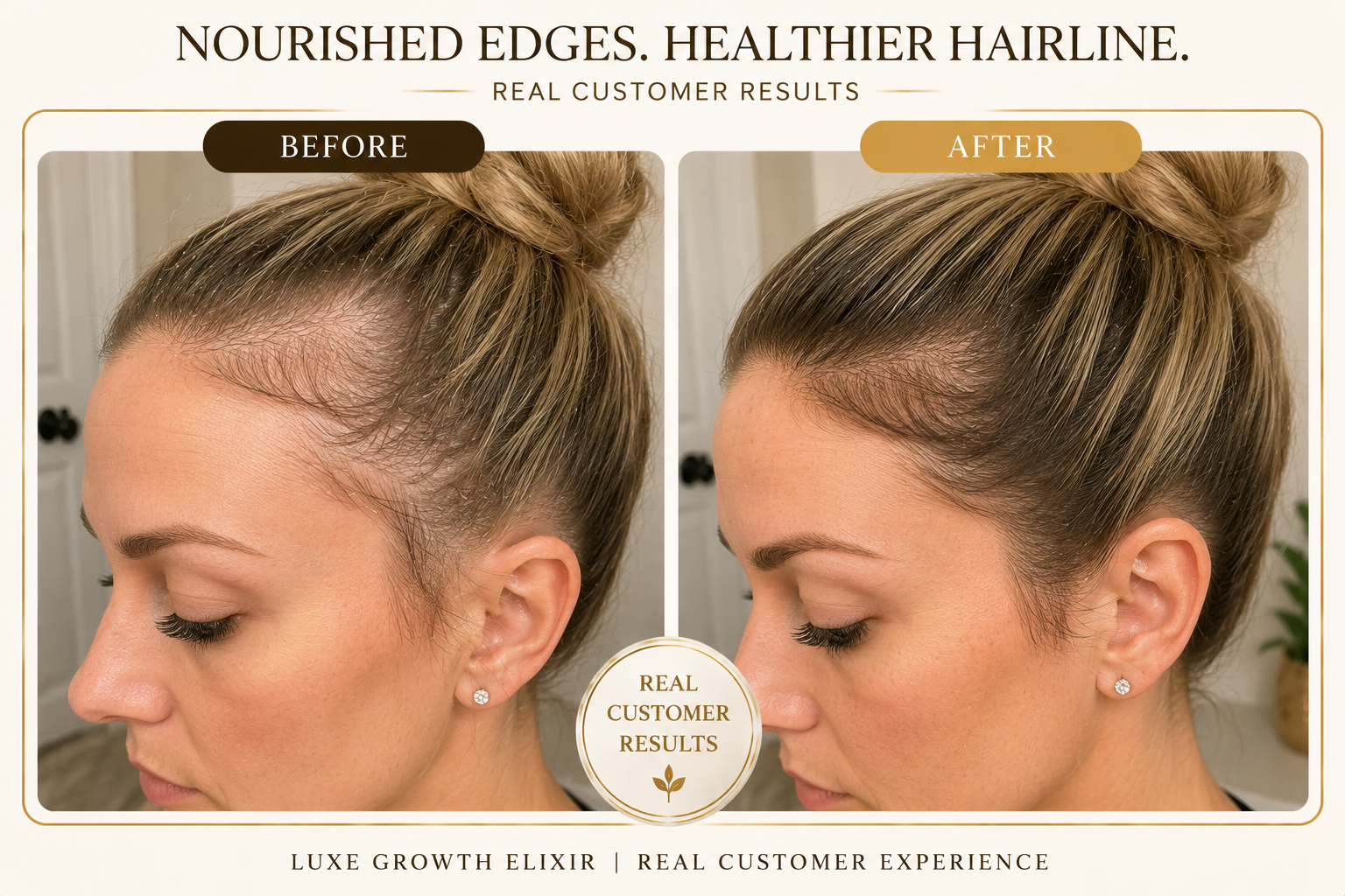 Luxe Growth Elixir hair care journey before and after