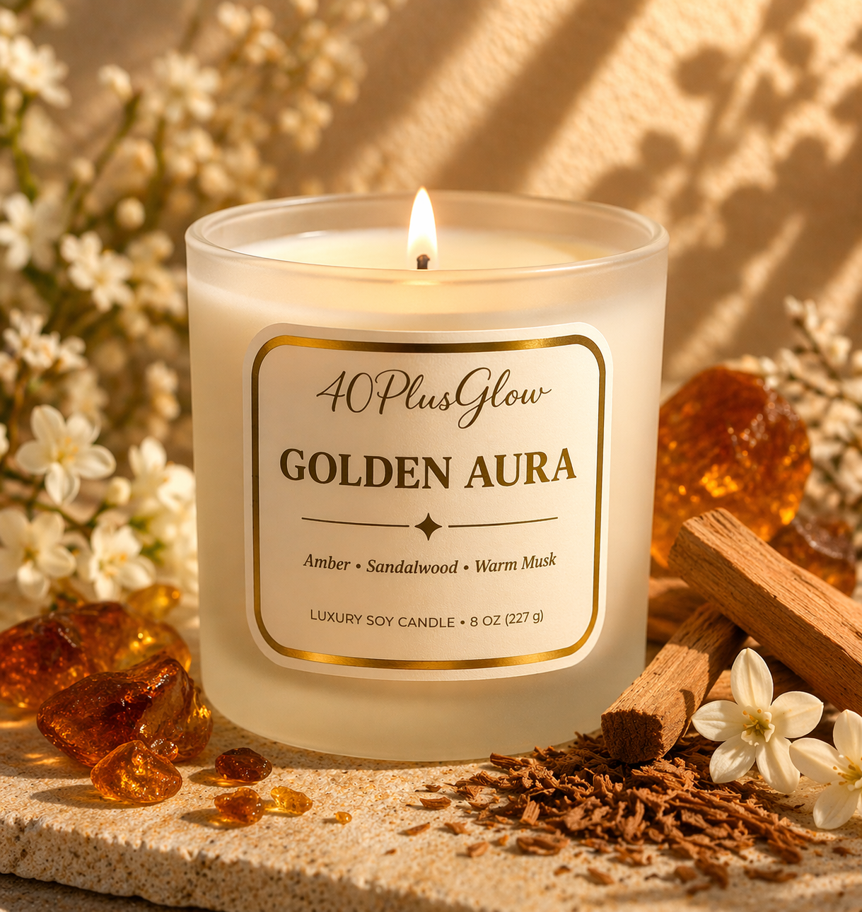 40PlusGlow Golden Aura luxury coconut soy wax candle