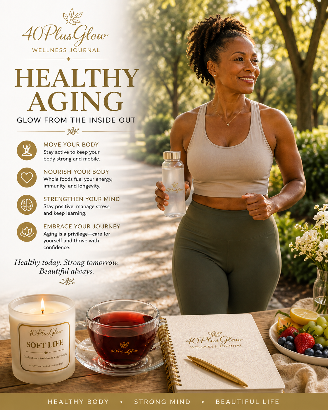 Confident mature woman outdoors representing healthy aging and everyday wellness