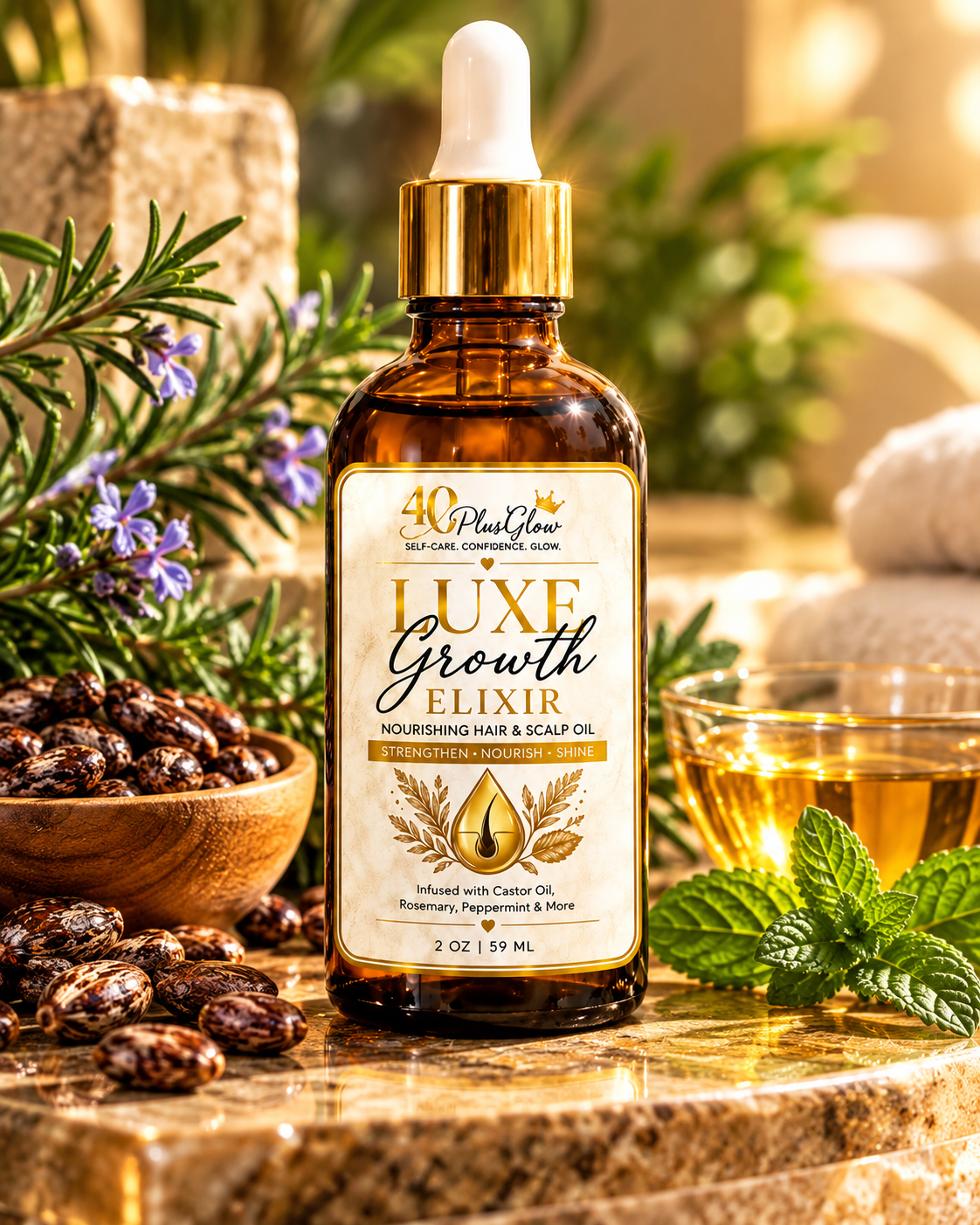 40PlusGlow Luxe Growth Elixir nourishing hair and scalp oil