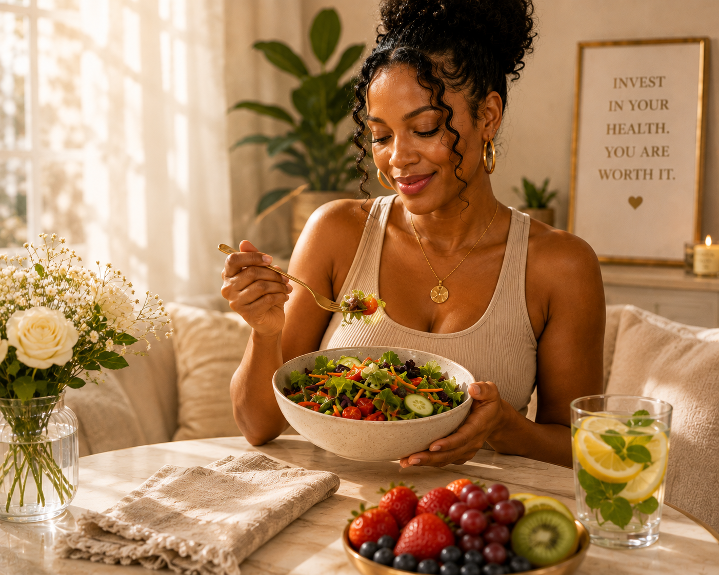 Healthy living with nutritious food and intentional habits