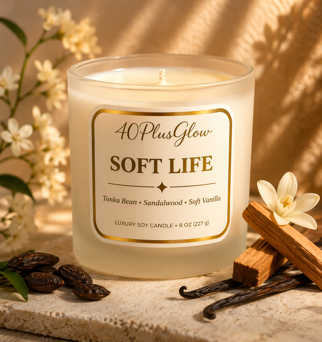 40PlusGlow Soft Life luxury coconut soy wax candle